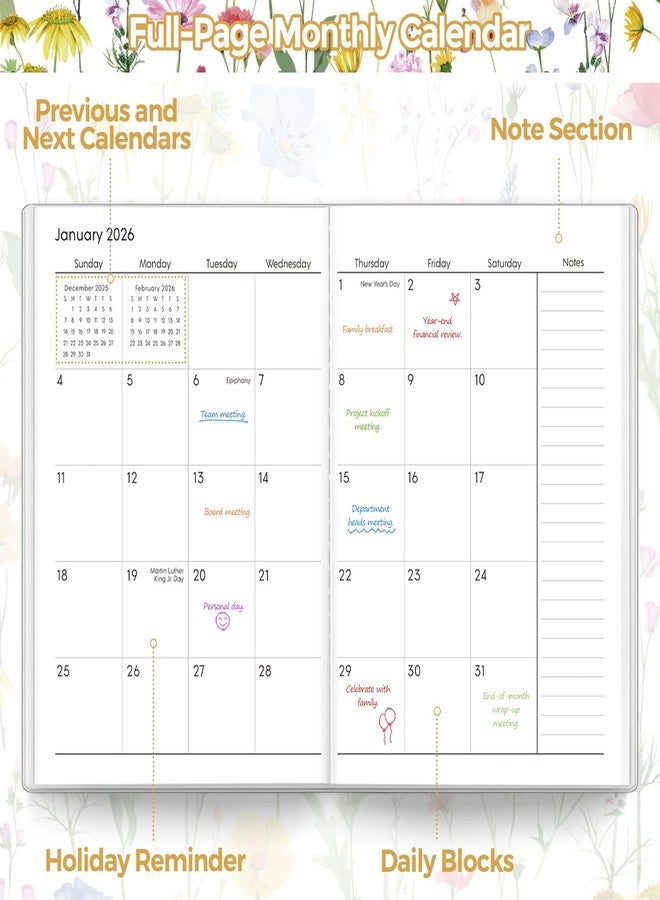 SKYDUE 2026-2027 Pocket Planner Calendar, Floral Monthly Planner Purple Floral Floral White - Image 2