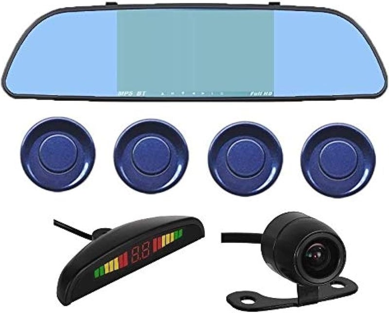 5 Inch Car DVR Mirror Monitor Bluetooth Touch Screen with Blue Color Parking Sensors Assistance Radar and Rear View Camera - Image 2