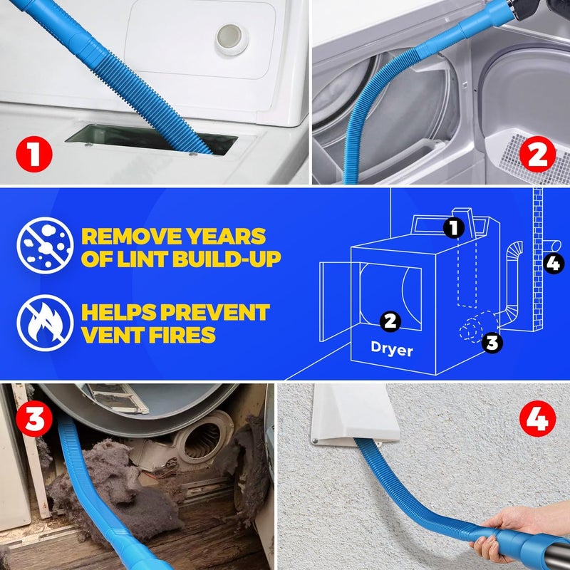 Holikme 2 Pieces Dryer Vent Cleaner Kit, Dryer Lint Vacuum Attachment and Flexible Dryer Lint Brush, Dryer Vent Vacuum Hose Attachment,Blue - Image 4