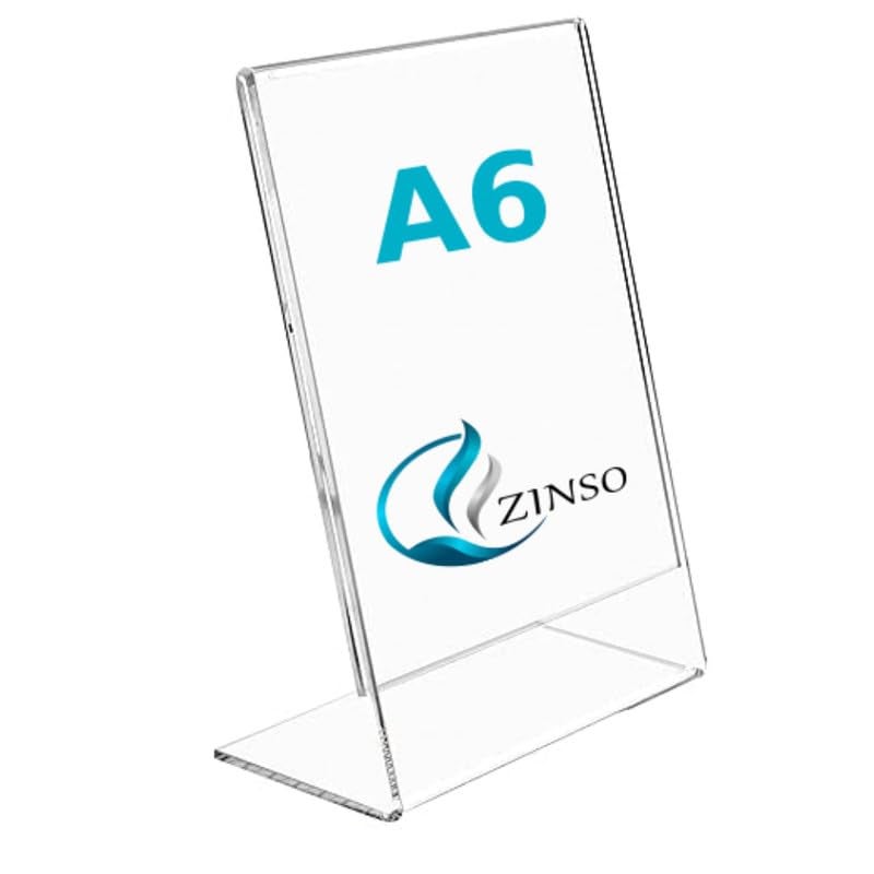 ZINSO A6 L-Shaped Acrylic Sign Holder Portrait Style Menu Ad Frame Display Stand Table Top Perfect for Restaurants, Promotions, Photo Frames, Classroom (3PC) - Image 1