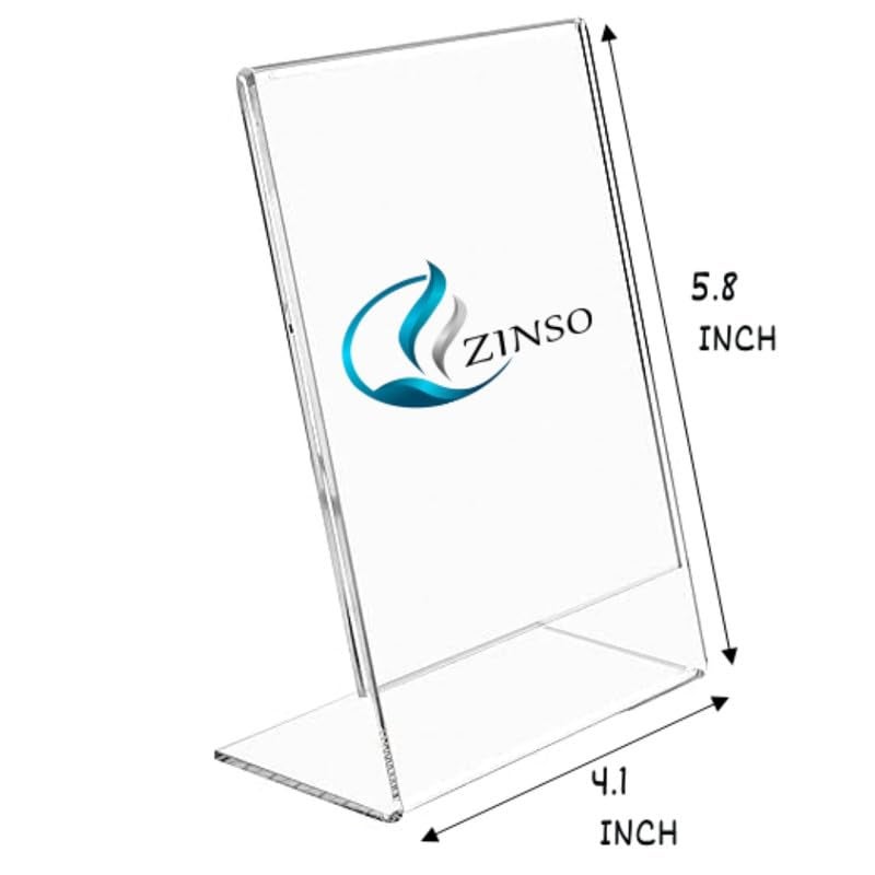 ZINSO A6 L-Shaped Acrylic Sign Holder Portrait Style Menu Ad Frame Display Stand Table Top Perfect for Restaurants, Promotions, Photo Frames, Classroom (3PC) - Image 2
