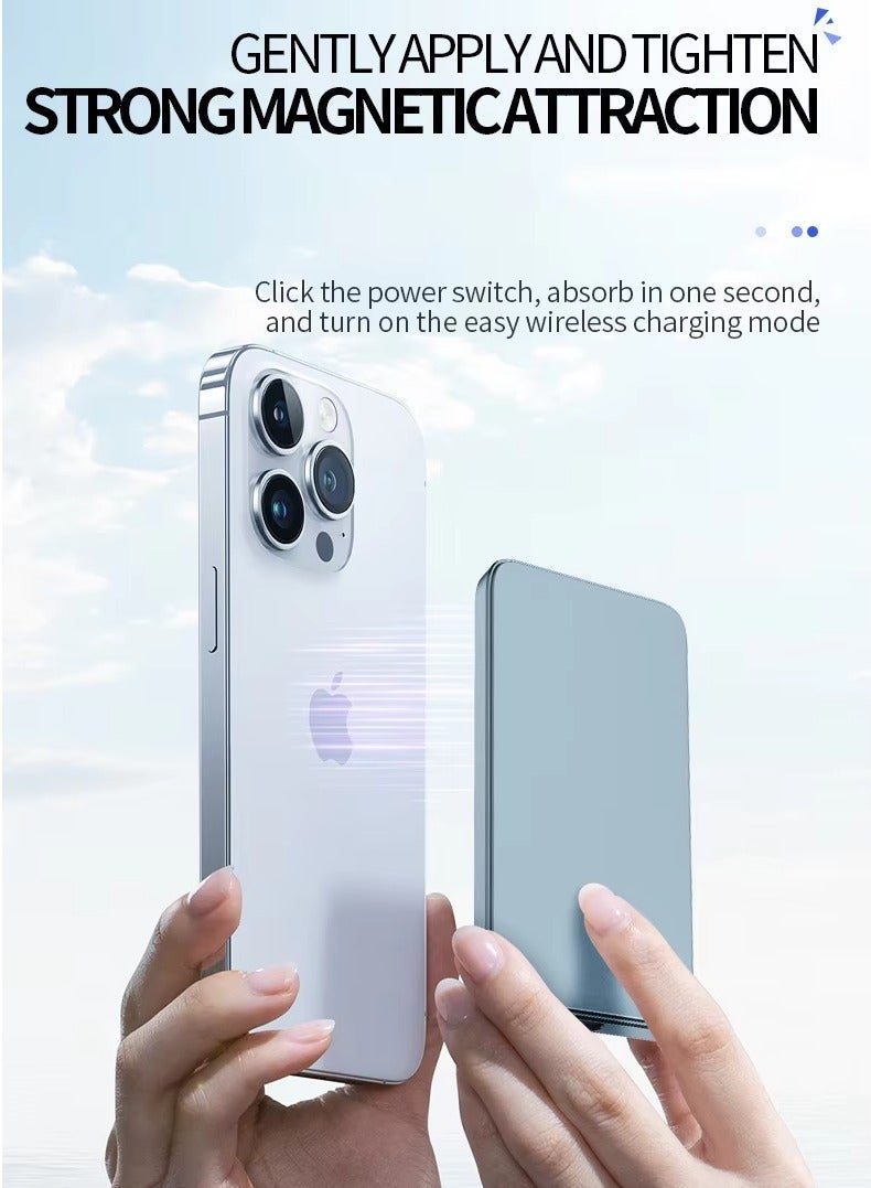 eBarakah [5000mAh] 3-in-1 Ultra-Thin 20W PD Power Bank with Magnetic Wireless Charging (Phone, Watch, Earphones) - Slim Magsafe Design - Blue - Image 3