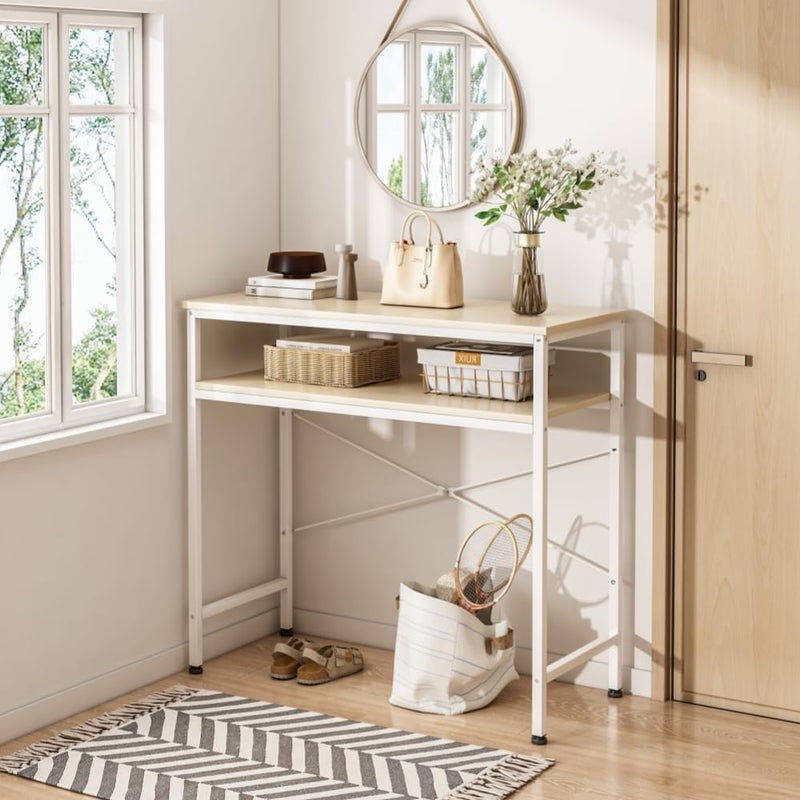 Jubestry 2-Tier Console Table,Entryway Table,Simple Sofa Table,Coffee Corner Table 100cm, Entrance Table suitable for living room,entrance,corridor,sofa,bedroom (Wood color) - Image 1