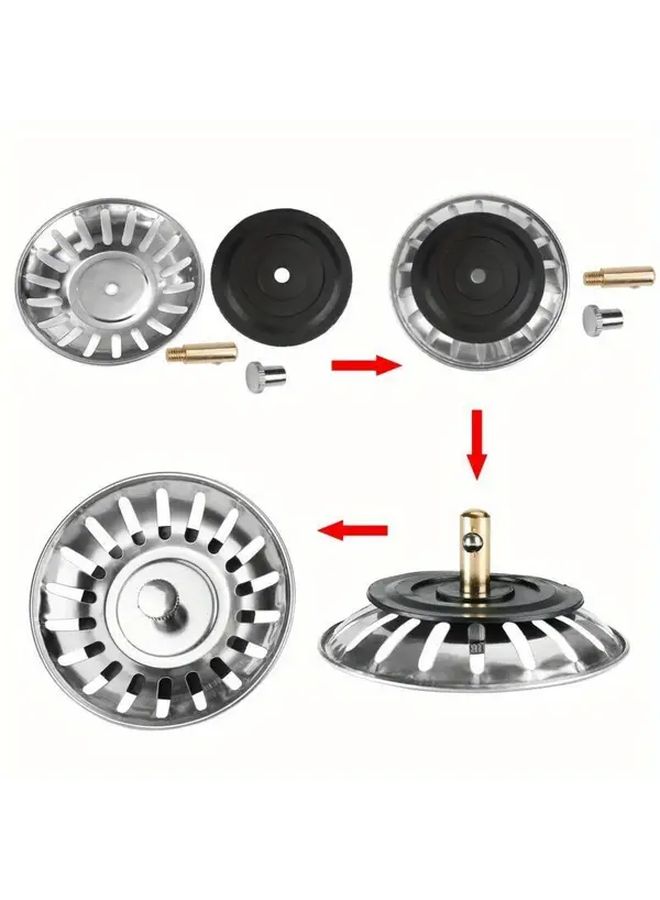 Silvery Stainless Steel Sink Strainer Stopper Lever Drain Cover Heavy Duty Kitchen Bathroom - Image 4