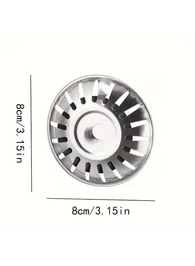 Silvery Stainless Steel Sink Strainer Stopper Lever Drain Cover Heavy Duty Kitchen Bathroom - Image 3