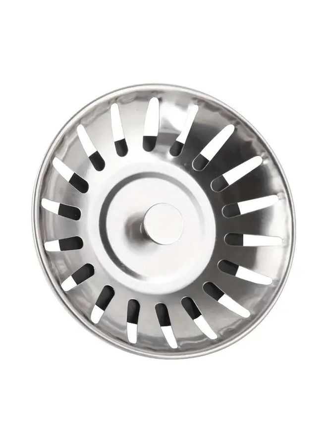 Silvery Stainless Steel Sink Strainer Stopper Lever Drain Cover Heavy Duty Kitchen Bathroom - Image 1