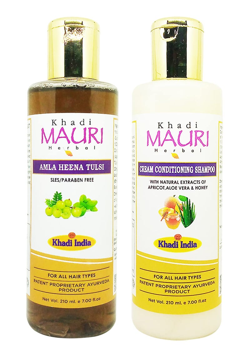 Khadi MAURI Conditioning Cream & Amla Henna Tulsi(SLS) Shampoo - Pack of 2 (420 ml), multicolor (KMCRMHNTLSHX1(EACH)) - Image 1