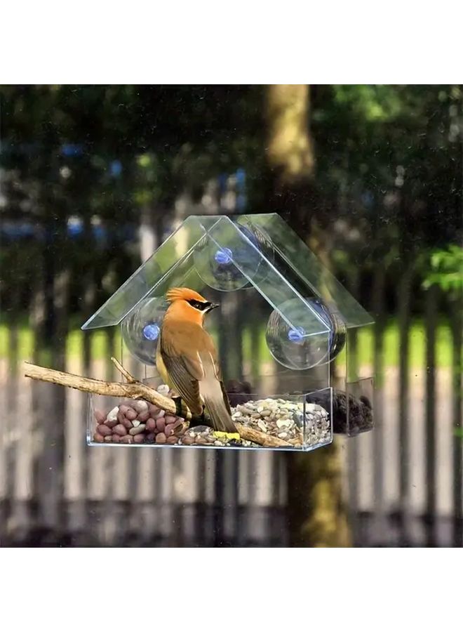 Suction Cup House Shaped Bird Feeder With Observation Window Heavy Duty Plastic Outdoor Garden Attracts Birds Easy Clean - Image 3
