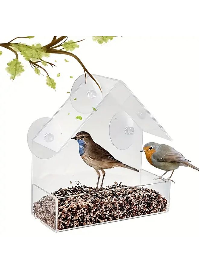 Suction Cup House Shaped Bird Feeder With Observation Window Heavy Duty Plastic Outdoor Garden Attracts Birds Easy Clean - Image 5