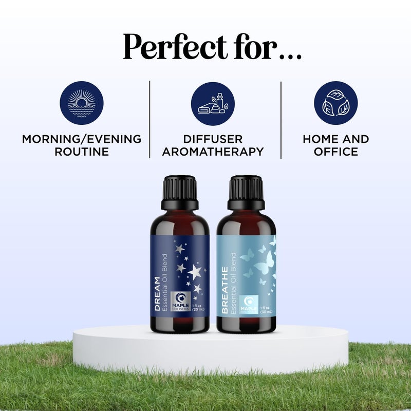 Maple Holistics خليط زيوت عطرية للعلاج بالروائح - مجموعة زيوت عطرية للناشرات مع خليط زيت الأحلام وخليط زيت التنفس - زيوت عطرية نقية 100% يجب أن تتوفر - 1 أونصة سائلة لكل منها - Image 2