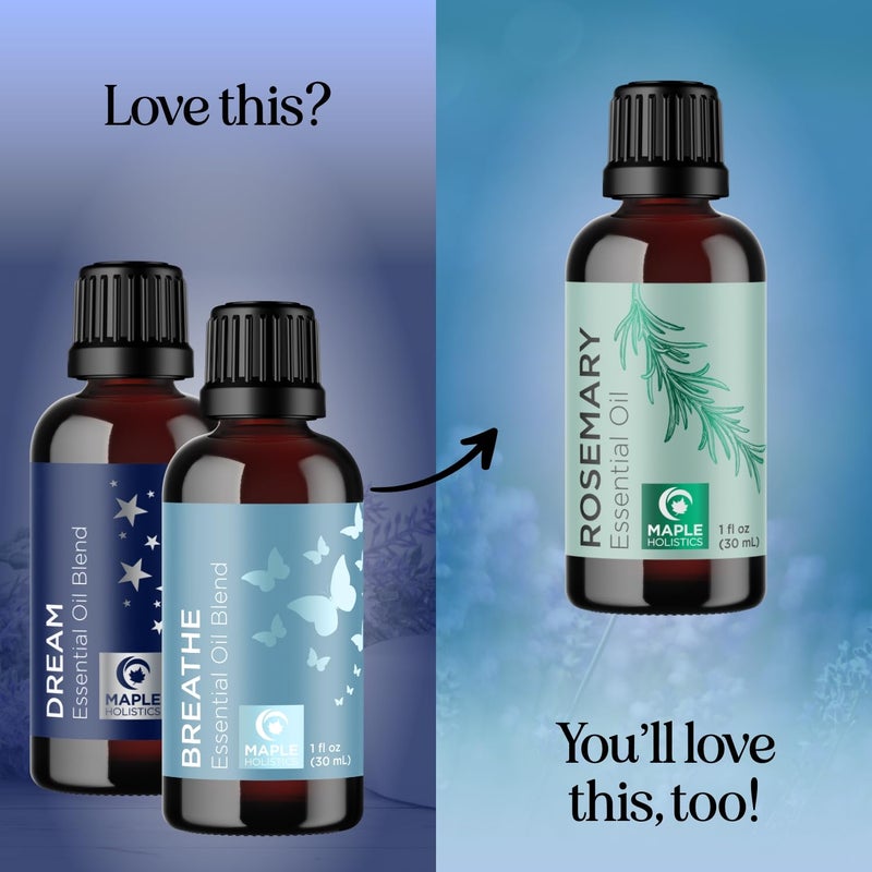 Maple Holistics خليط زيوت عطرية للعلاج بالروائح - مجموعة زيوت عطرية للناشرات مع خليط زيت الأحلام وخليط زيت التنفس - زيوت عطرية نقية 100% يجب أن تتوفر - 1 أونصة سائلة لكل منها - Image 5