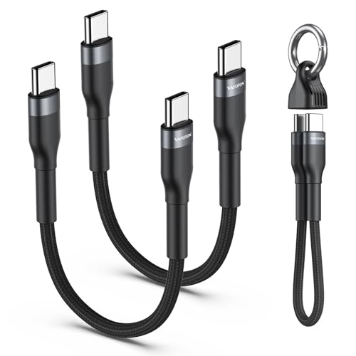 VAFOTON PD 60W Short USB C Cable (2 Pack), Keychain 6 Inch USB C Cable/Nylon Braided Type C to Type C Cables/Fast Charging Cables for 1Phone17/16/15 Series, 1Pad Pro/Air, Samsung Galaxy Series, Google Pixel - Image 1