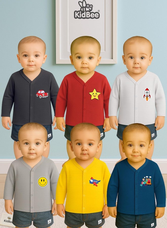 Kidbee Unisex Baby Boys & Girls Cotton Jabla Tops/Jabla/T-Shirt, Skin-Friendly Fabric, Front Button, Full Sleeve, Pack of 6 (in, Age, 12 Months, 18 Months, Regular, PL-JFS-Multi-6pc) - Image 2
