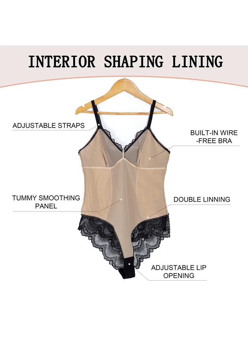 KASTWAVE - Lace Bodysuit for Women Tummy Control Shapewear V Neck Backless Tank Tops One Piece Body Shaper Thongs（XL） - Image 1