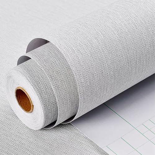 HELLKIT Grasscloth Peel and Stick Wallpaper Textured Gray Fabric Wallpaper Faux Linen Wallpapers 15.7"x78.8" Textured Contact Paper for Cabinets Self Adhesive Removable Wall Paper for Bedroom - Image 1