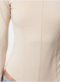 trendyol Stone Fitted Boat Neck Piping Detailed Flexible Snap Fasten Knitted Body TWOAW25BD00002  - Image 4