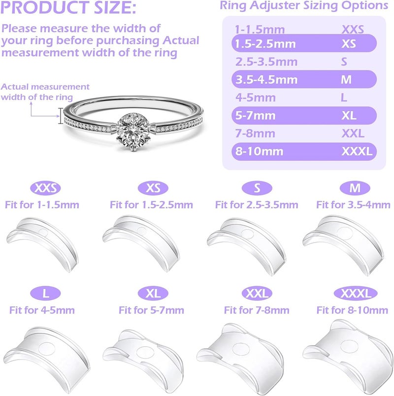Mckanti 100 Pcs Ring Sizer Adjuster for Loose Rings with Ring Size Measuring Tool, Plug-in Invisible Ring Guards Silicone Tightener EVA Foam Ring Size Adjuster Set with Polishing Cloth - Image 2