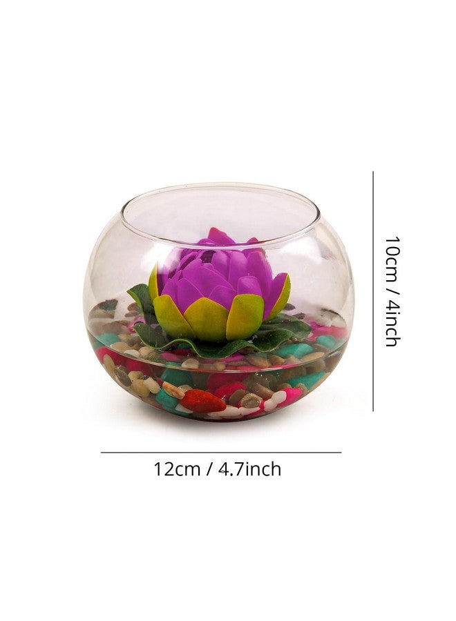TIED RIBBONS TIED RIBBONS Glass Vase for Decoration Round Glass Vessel with Faux Lotus and Natural Stones Artificial Decorative Flowers with Vase for Home Decor Living Room Bedroom Hall Office  - Image 5