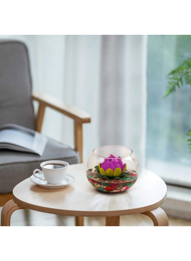 TIED RIBBONS TIED RIBBONS Glass Vase for Decoration Round Glass Vessel with Faux Lotus and Natural Stones Artificial Decorative Flowers with Vase for Home Decor Living Room Bedroom Hall Office  - Image 4