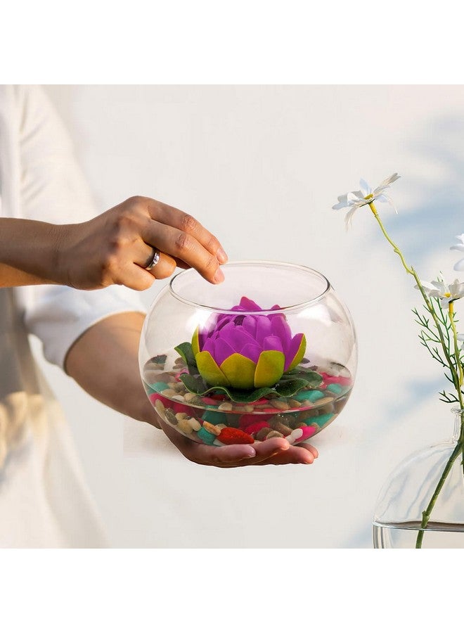 TIED RIBBONS TIED RIBBONS Glass Vase for Decoration Round Glass Vessel with Faux Lotus and Natural Stones Artificial Decorative Flowers with Vase for Home Decor Living Room Bedroom Hall Office  - Image 2