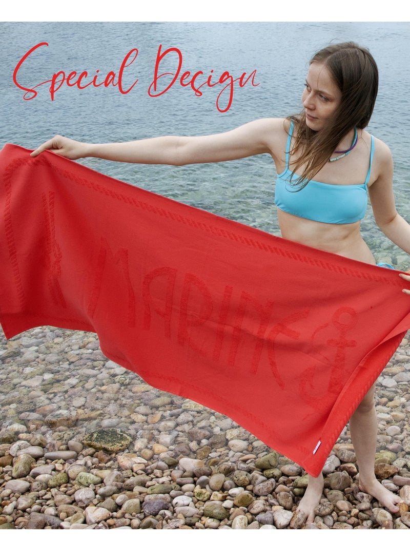 Anemoss Large Size Beach Towel, 100% Turkish Cotton, Anchor Design, Red, High Absorbent, Soft Towel, 70x140cm - Image 4