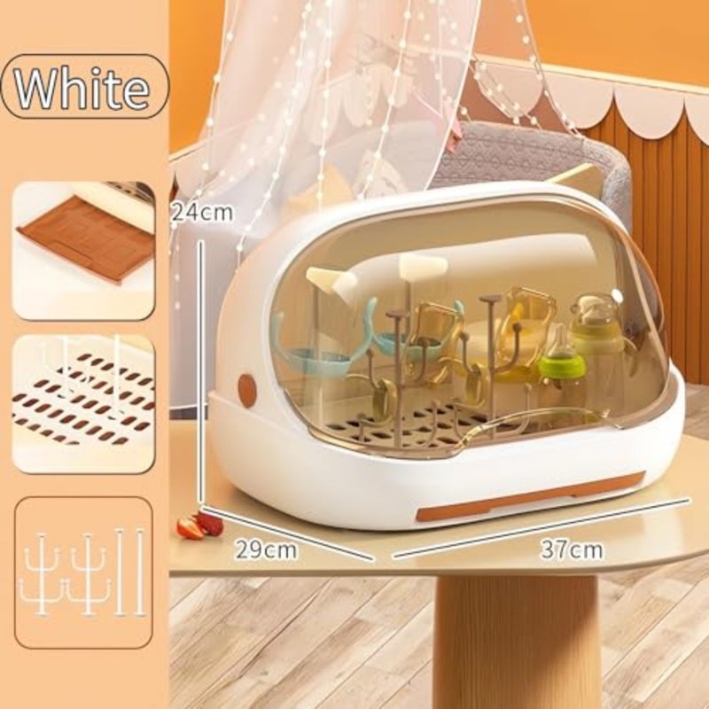 Uandhome Baby Bottle Drying Rack, Nursing Bottle Storage Box Organizer with Cover, Drying Rack Container with Drainer, Bottle Holder for Toddler, Bottle Storage Box Baby Dinnerware Organizer - Image 5