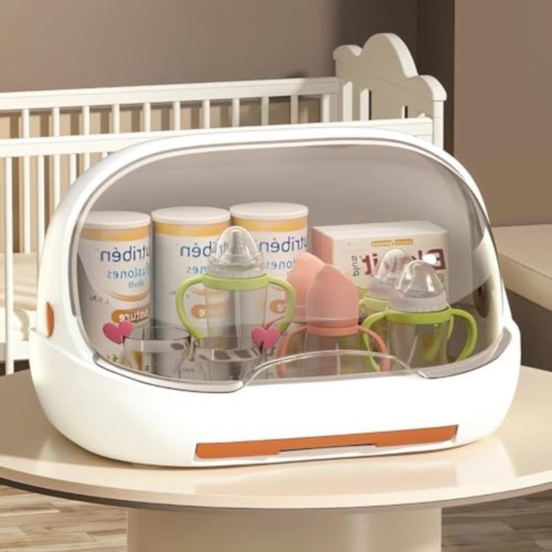 Uandhome Baby Bottle Drying Rack, Nursing Bottle Storage Box Organizer with Cover, Drying Rack Container with Drainer, Bottle Holder for Toddler, Bottle Storage Box Baby Dinnerware Organizer - Image 1