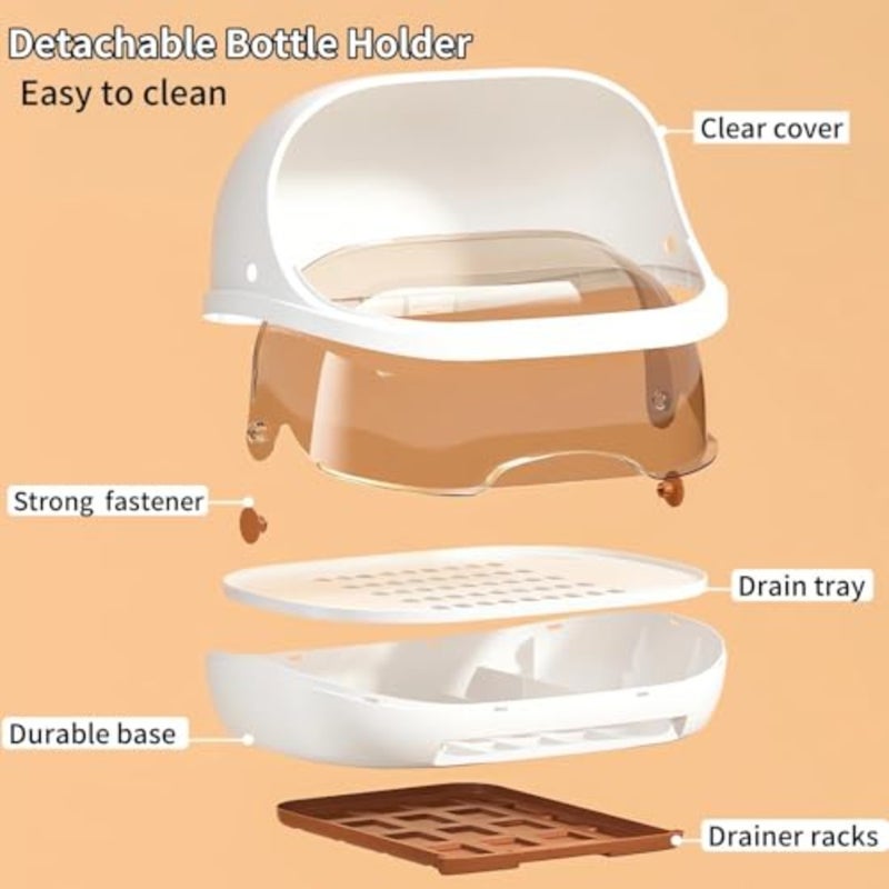 Uandhome Baby Bottle Drying Rack, Nursing Bottle Storage Box Organizer with Cover, Drying Rack Container with Drainer, Bottle Holder for Toddler, Bottle Storage Box Baby Dinnerware Organizer - Image 3