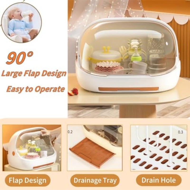Uandhome Baby Bottle Drying Rack, Nursing Bottle Storage Box Organizer with Cover, Drying Rack Container with Drainer, Bottle Holder for Toddler, Bottle Storage Box Baby Dinnerware Organizer - Image 2