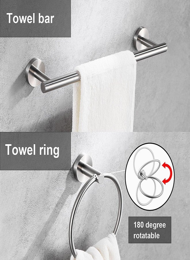 Kwanicas 6 Pieces Brushed Nickel Bathroom Hardware Accessories Set Hand Towel Ring 16&23.6 inch Round Towel Bar Silver Toilet Paper Holder Towel Hooks 2 Pieces SUS 304 Stainless Steel,Heavy Duty,Wall Mounted - Image 5