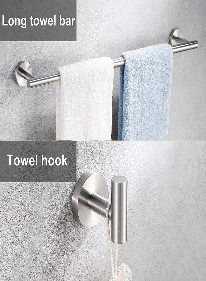 Kwanicas 6 Pieces Brushed Nickel Bathroom Hardware Accessories Set Hand Towel Ring 16&23.6 inch Round Towel Bar Silver Toilet Paper Holder Towel Hooks 2 Pieces SUS 304 Stainless Steel,Heavy Duty,Wall Mounted - Image 3