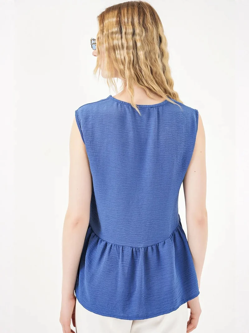 Big Dart Moroccan Blue BDART V-Neck Buttoned Sleeveless Blouse for Women | Best Price UAE