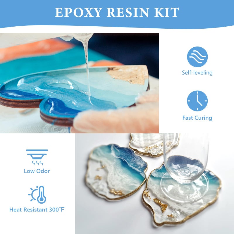 FUHITIM 1 Gallon Crystal Clear Epoxy Resin Kit, High-Glossy& No Bubbles, Art & Casting Resin with 16 Epoxy Resin Pigment, Foil Flakes, Sequin,Craft Clear Resin for Art Crafts, Jewelry, Molds - Image 3