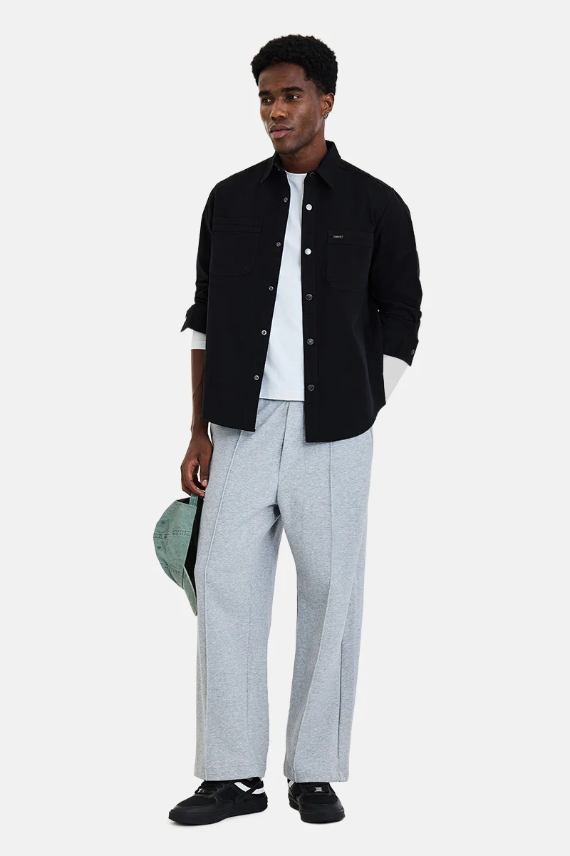 SNITCH Black Solid Long Sleeve Oversized Overshirt