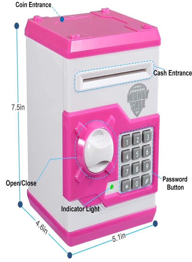 Qwifyu Piggy Bank for Boys Girls,Kids Safe Money Bank for 4 5 6 7 8 9 10 Year Old Girl Boy Birthday Gift,Electronic Password Money Saving Box ATM Safe Bank Toys for Kid (Pink) - Image 2