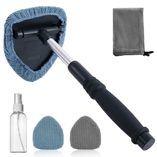 Polyte Pivoting Windshield Glass Cleaning Tool Extendable Aluminum Handle w3 Premium Microfiber Covers Spray Bottle Mesh Bag Triangle Shaped Plate - Image 1