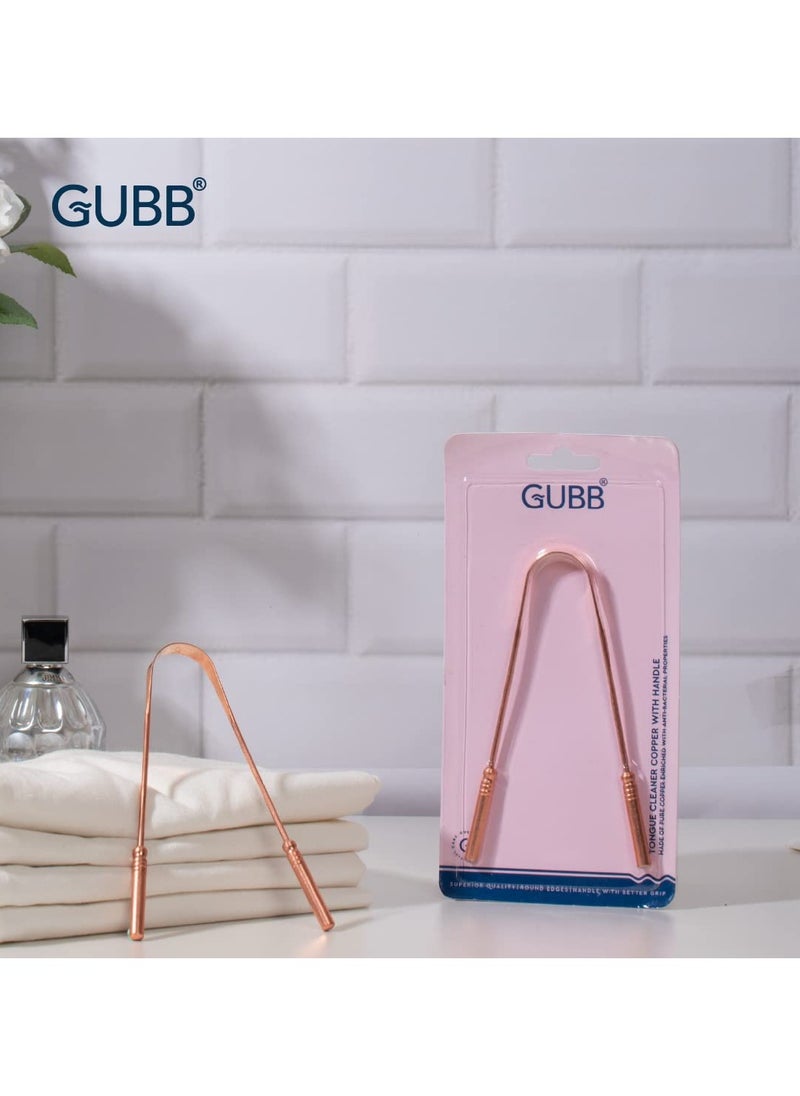 GUBB Copper Tongue Cleaner For Kids & Adults | Ayurvedic Tongue Scraper For Bad Breath (With Handle) - Pack of 2