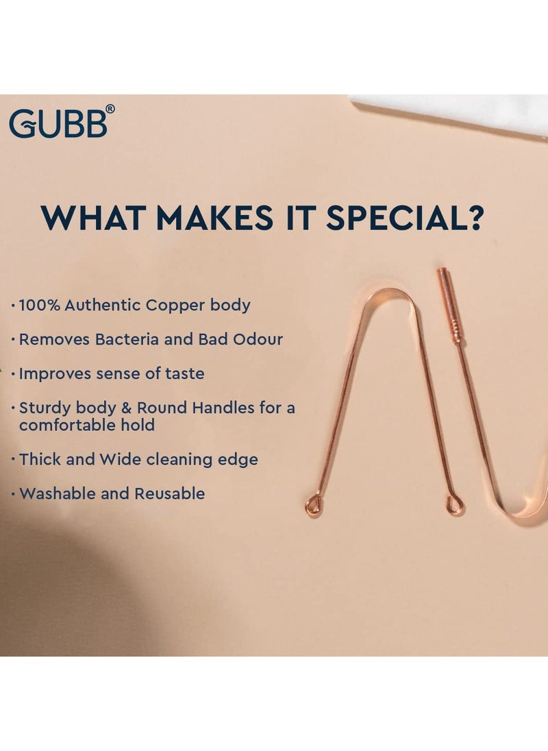 GUBB Copper Tongue Cleaner For Kids & Adults | Ayurvedic Tongue Scraper For Bad Breath (With Handle) - Pack of 2