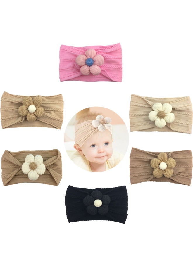 عصابة شعر نايلون زهور نايلون نايلون ناعم مرن للأطفال، عمامة رأس للأطفال حديثي الولادة، 6 قطع