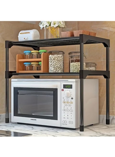 وحدة رفوف أرفف فرن ميكروويف متعدد الوظائف 2 - طبقة متعددة الوظائف رف تخزين المطبخ رف تخزين （أسود）