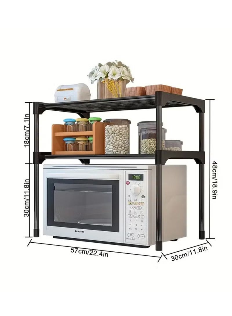 وحدة رفوف أرفف فرن ميكروويف متعدد الوظائف 2 - طبقة متعددة الوظائف رف تخزين المطبخ رف تخزين (أسود)