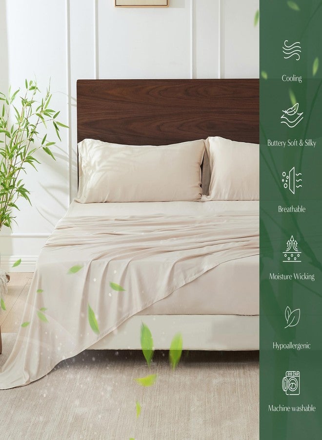 سيمبل آند أوبيولنس طقم ملاءات سرير Simple&Opulence من 4 قطع مصنوع من الفسكوز بنسبة 100%، طقم مفروشات تبريد يسمح بمرور الهواء مع جيوب عميقة 15 بوصة، فاخر فائق النعومة لمن يعانون من الحرارة أثناء النوم (بيج، كامل) - Image 3