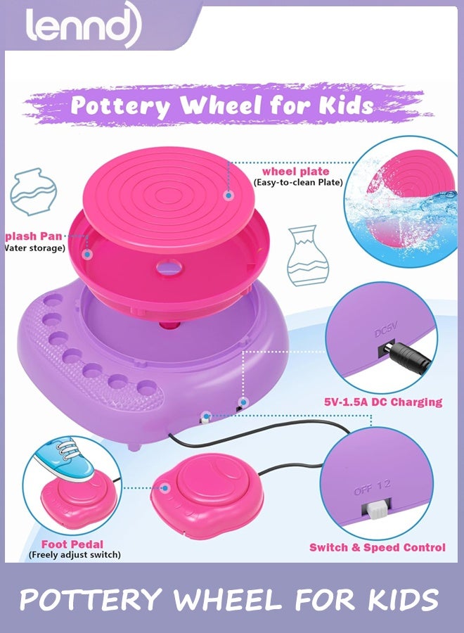 LENND Pottery Wheel for Kids,Complete Pottery Kit and Tools for Beginners,Arts and Crafts Toys for Kids Ages 8-12,Art Supplies Birthday Gifts for Boy Girl Age 6 7 8 9 10 11 12 (Purple/Pink) - Image 3