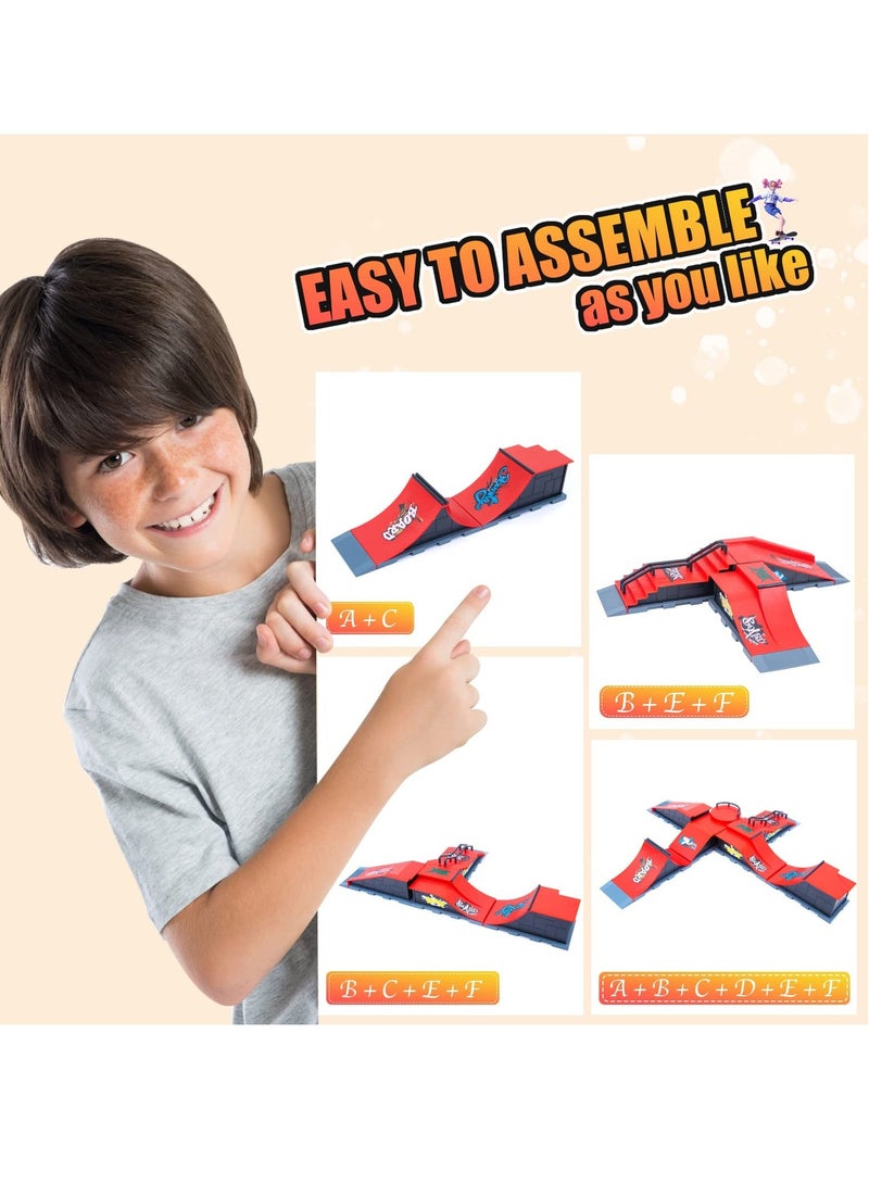 Finger Skateboard Ramp Set, Mini Finger Skateboard and Ramp Accessories Set, Props Deck Track Ultimate Park Set, Ramps Fingerskate Toy Set for Kids Birthday Gift (A) - Image 4