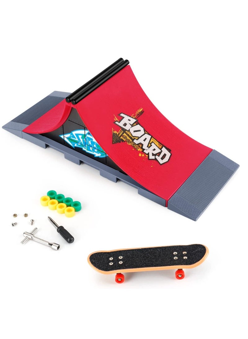Finger Skateboard Ramp Set, Mini Finger Skateboard and Ramp Accessories Set, Props Deck Track Ultimate Park Set, Ramps Fingerskate Toy Set for Kids Birthday Gift (A) - Image 1