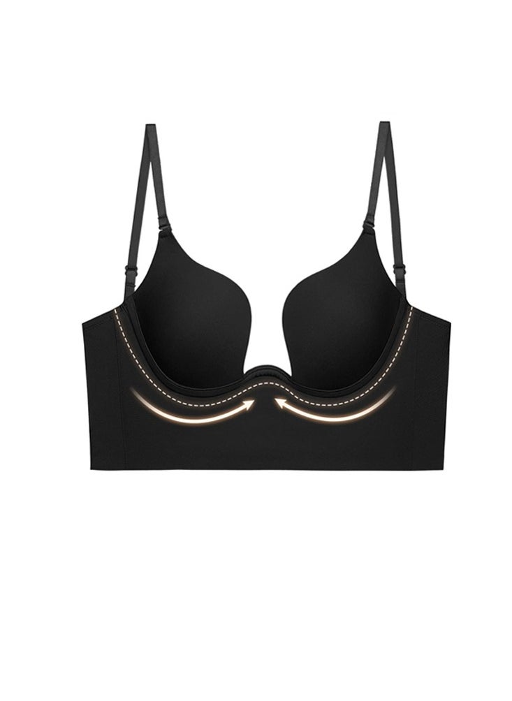SYOSI - Backless Bra, Women's Low Back Bra Deep U Shaped Plunge, Bralette Multiway Convertible with Clear Straps, Push Up Intimates Female Summer, Soft Wire Lifting Bras for Dress Wedding, 36/80 AB - Image 1