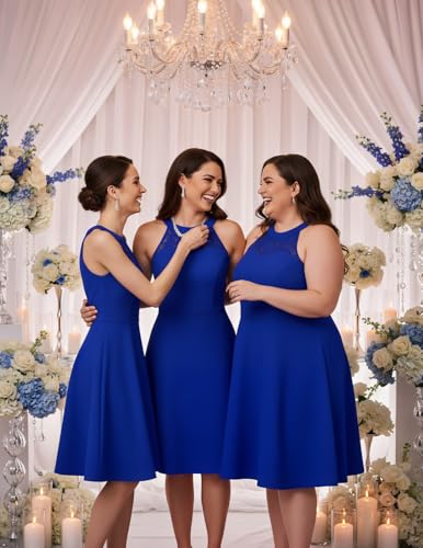 Bbonlinedress Halter Bridesmaid Formal Wedding Guest Short Cocktail Prom Homecoming Dress RoyalBlue XL - Image 3