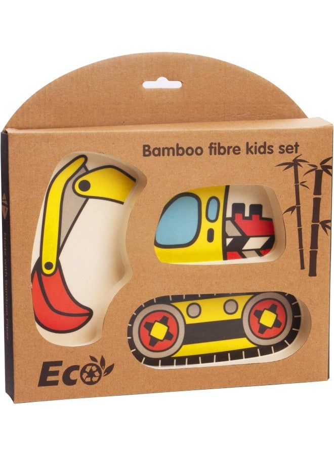 Lightening Lightening Kid Plate Set Bamboo Fibre Tableware Baby Feeding Spill Proof Stay Put Suction Divided Plate - Baby Spoon and fork 3-Piece Set for Kids and Toddlers Teaches Child Portion Control - Image 2
