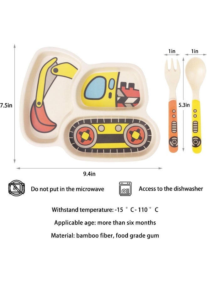 Lightening Lightening Kid Plate Set Bamboo Fibre Tableware Baby Feeding Spill Proof Stay Put Suction Divided Plate - Baby Spoon and fork 3-Piece Set for Kids and Toddlers Teaches Child Portion Control - Image 3