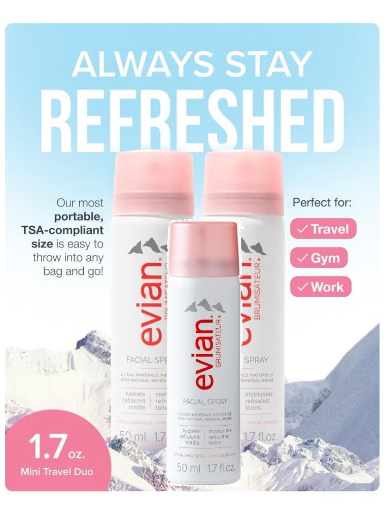 Evian Facial Spray Travel Duo 1.7 Fl Oz (Pack of 3)